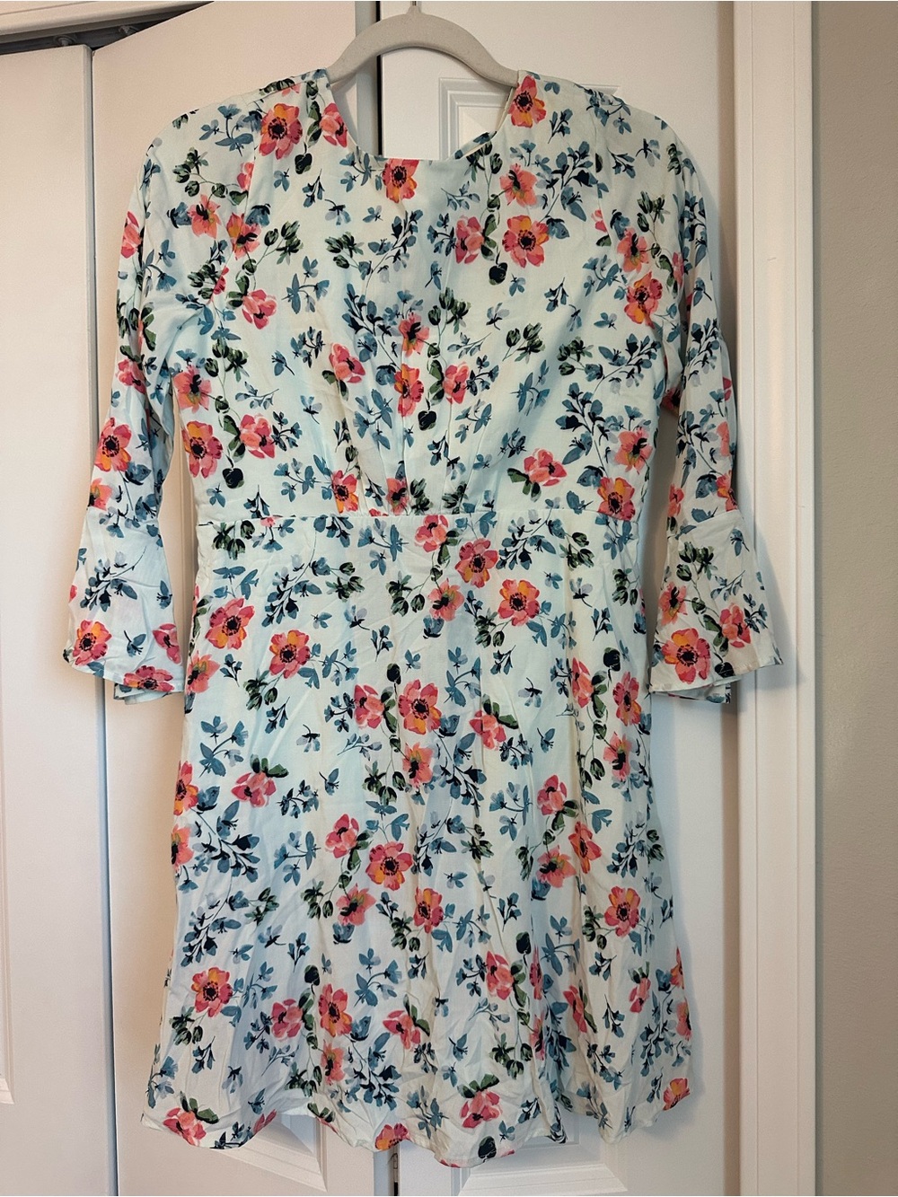 NWT - LOFT Light Blue Floral Long Sleeve A-Line Dress
